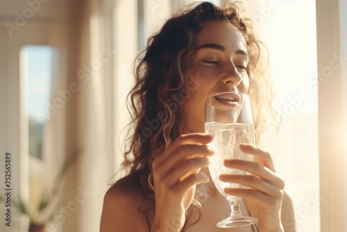 Woman drinking water, suitable for health and wellness concepts