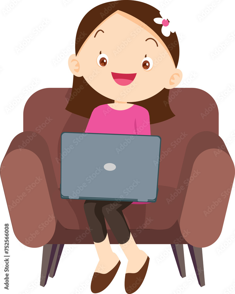 cute children using laptop computer on sofa cute children using laptop computer on sofa