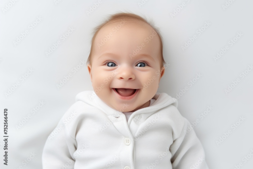 Happy baby in a white shirt, suitable for family and parenting concepts