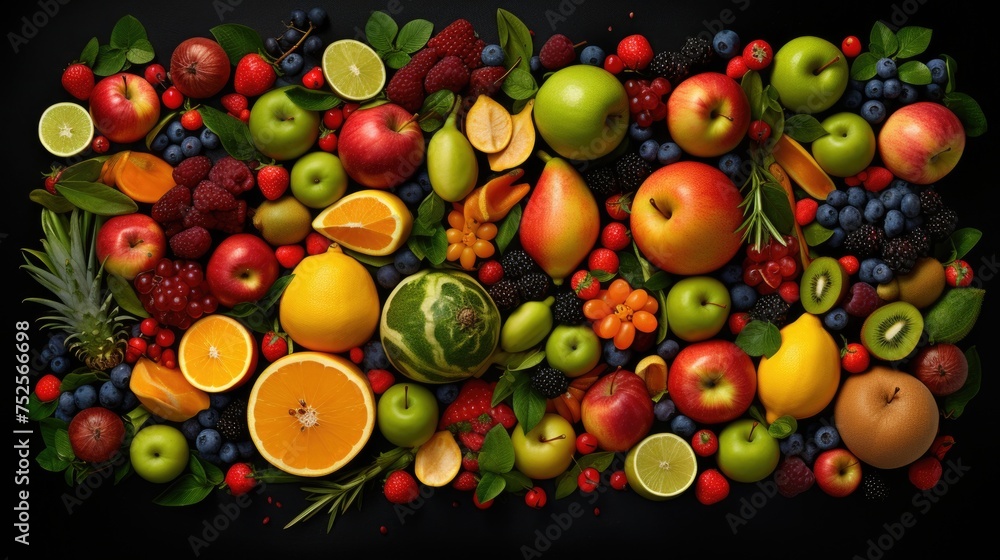 Various fresh produce on a dark backdrop, ideal for food and nutrition concepts