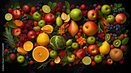 Various fresh produce on a dark backdrop  ideal for food and nutrition concepts