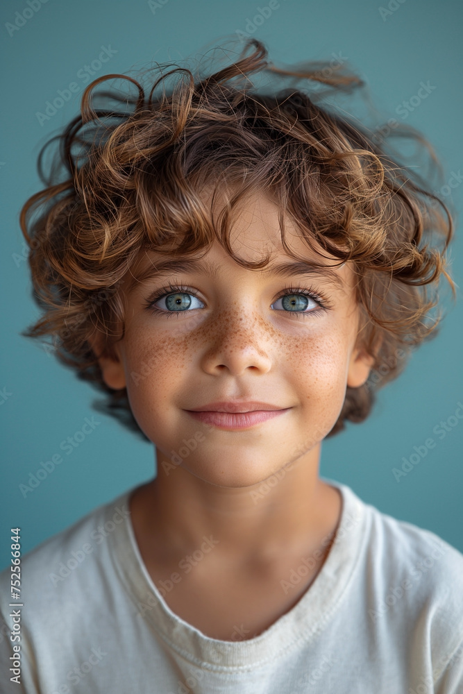 Curly-Haired Young Boy with a Charming Smile Curly-Haired Young Boy with a Charming Smile