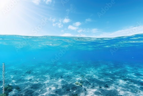 A view of the ocean from the bottom of the water. Ideal for marine and underwater themes