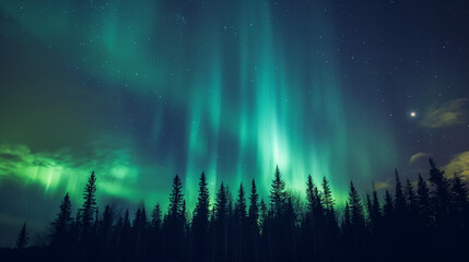 Leinwandbilder Nordlichter Tanzende Polarlichter über Lapplands Winterlandschaft  © Dimitri