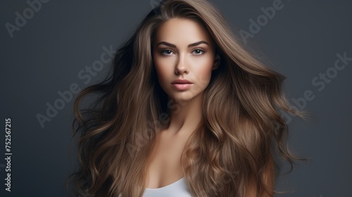 A beautiful young woman with long brown hair. Suitable for beauty and fashion related projects