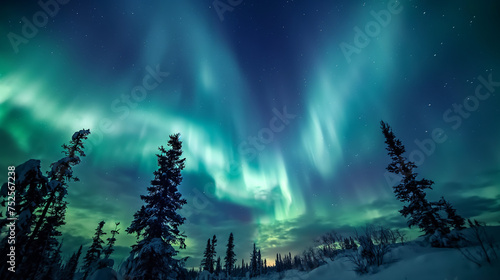 aurora borealis, northern lights, lapland, Winter landscape
Majestic northern lights dance in starry sky
