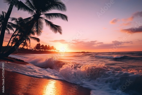 Beautiful sunset on a tropical beach. Perfect for travel brochures