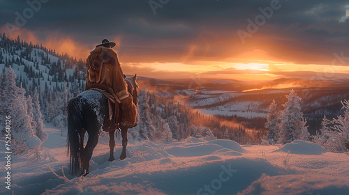 Frontiersman of the Wild: Smalls, Dressed in Furs, Riding His Horse photo