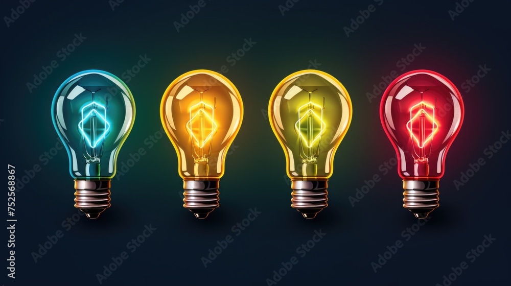 A row of light bulbs with different colors. Great for concepts of creativity and innovation