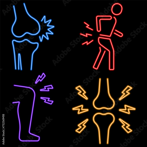 pain group of neon icons, vector illustration on black background.
