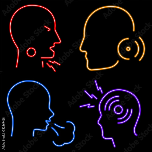 pain group of neon icons, vector illustration on black background.