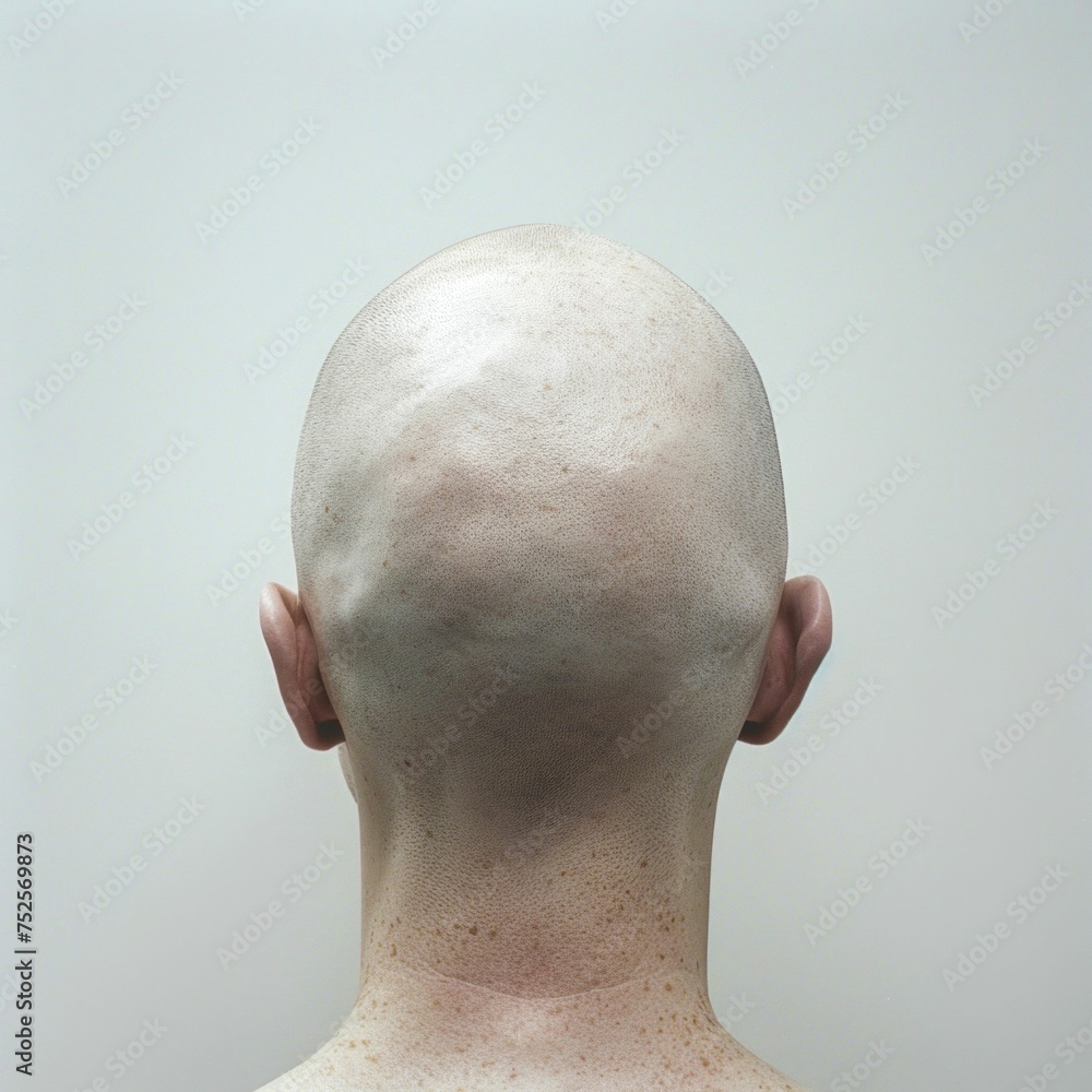 © NovaVision - Human Bald Head from Behind on a White Background. Generative ai © NovaVision - Human Bald Head from Behind on a White Background. Generative ai