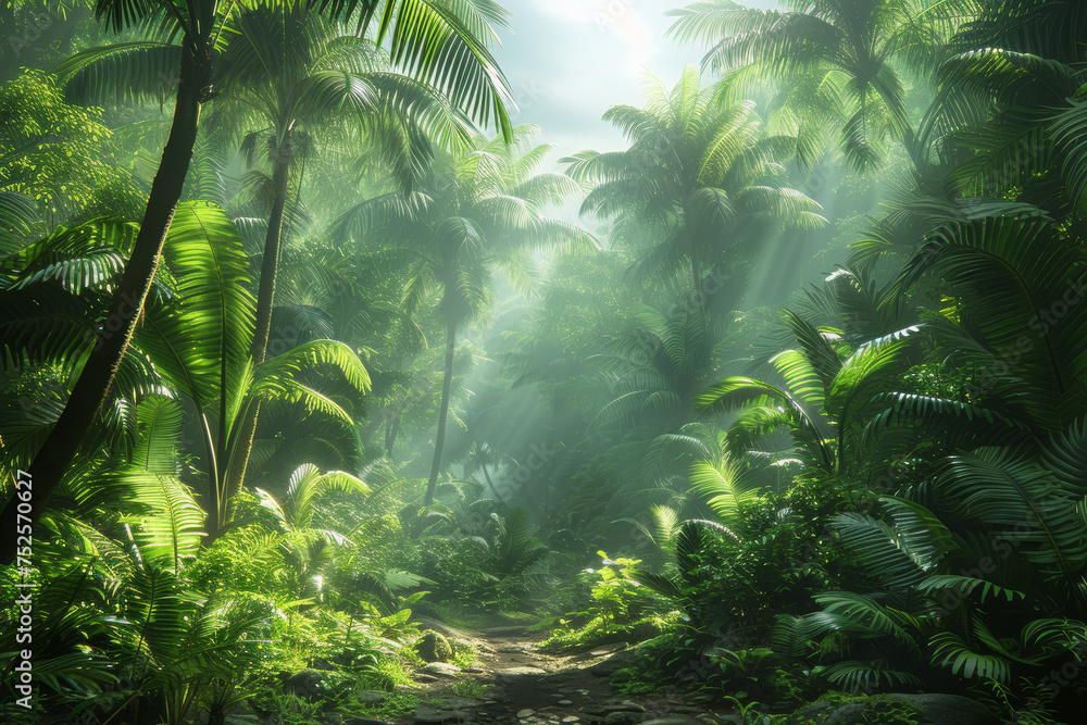 A tropical rainforest teeming with life, boasting a tapestry of lush vegetation. Generative Ai.