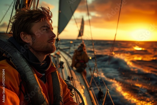 Sailor Contemplating Sunset at Sea. Generative ai