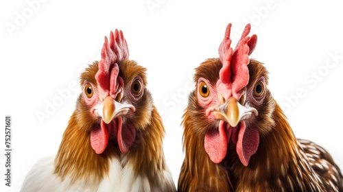 Two chickens standing side by side. Perfect for farm or animal-related projects