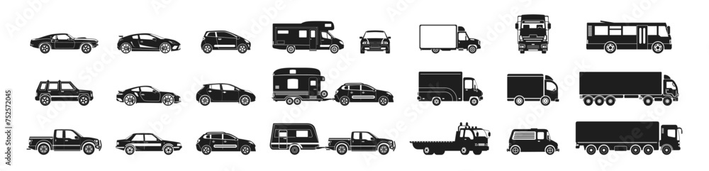 Car Types Vector Set. Vector set illustration of simple deformed various types of car icons pictograms