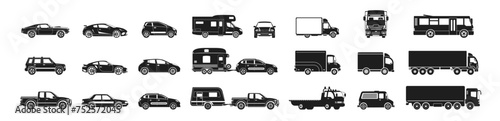 Car Types Vector Set. Vector set illustration of simple deformed various types of car icons pictograms