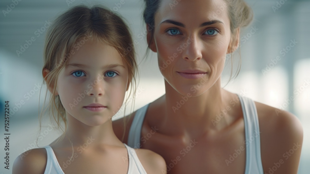 A woman and a little girl posing for a picture. Suitable for family, portrait, and lifestyle concepts A woman and a little girl posing for a picture. Suitable for family, portrait, and lifestyle concepts