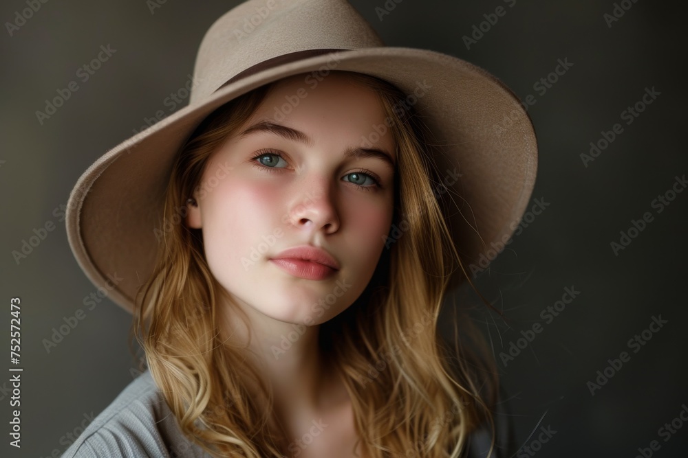 Hat wearing portrait of a young lady Hat wearing portrait of a young lady