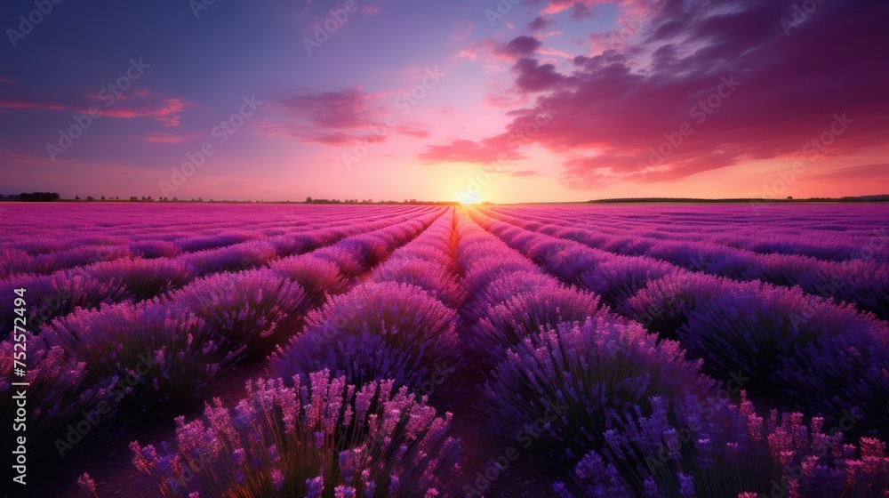 Lavender field landscape with sunset background Lavender field landscape with sunset background