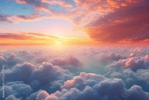 A beautiful sunset over a cloudy sky, suitable for various design projects
