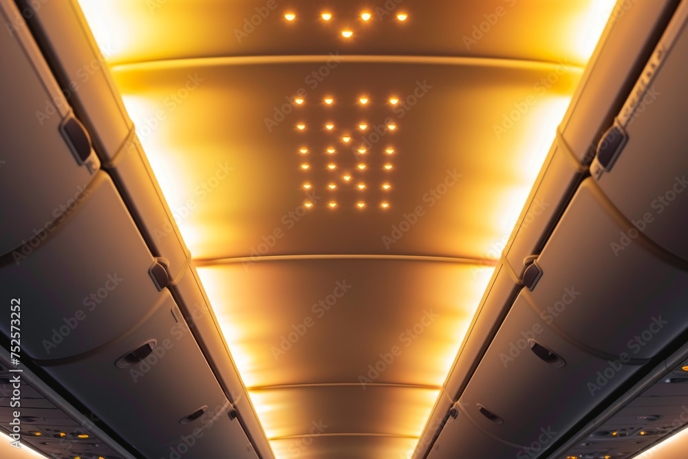Lit passenger plane overhead panel Lit passenger plane overhead panel