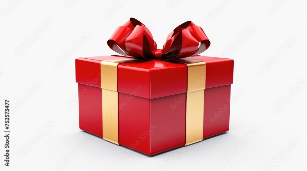 Obraz premium A festive red and gold gift box with a bow, perfect for holiday celebrations