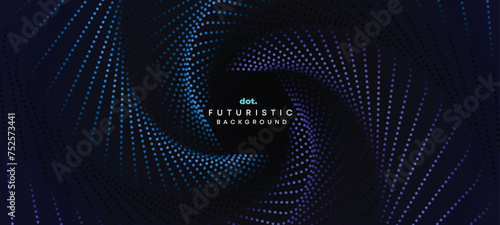 Abstract Dark Navy Blue Green Gradient Waving Circles Flowing Dot Technology Banner Background. Purple Pink Gradient Glowing Dotted Wave Digital Futuristic Diagonal Banner for Cover, Website, Header