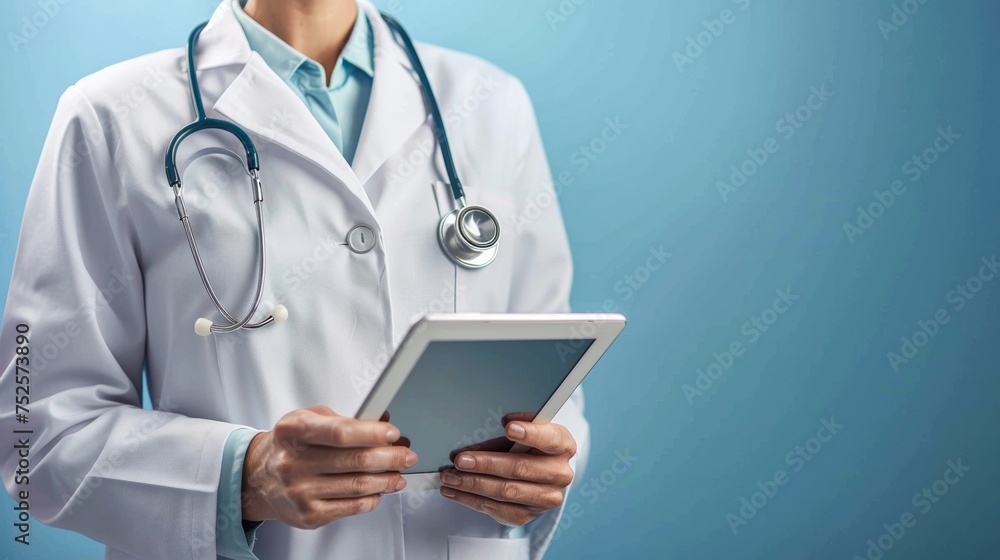 Professional doctor in a lab coat using a digital tablet, symbolizing technology in modern healthcare Professional doctor in a lab coat using a digital tablet, symbolizing technology in modern healthcare