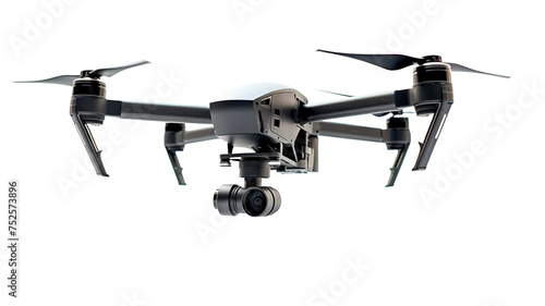 New dark flying modern grey drone quadcopter with digital camera isolated on PNG transparent or white background. 