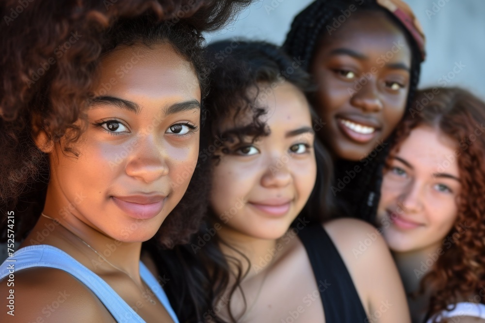 Multiracial college girls posing in a group picture Multiracial college girls posing in a group picture
