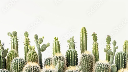 A group of cacti in a minimal style on a white background