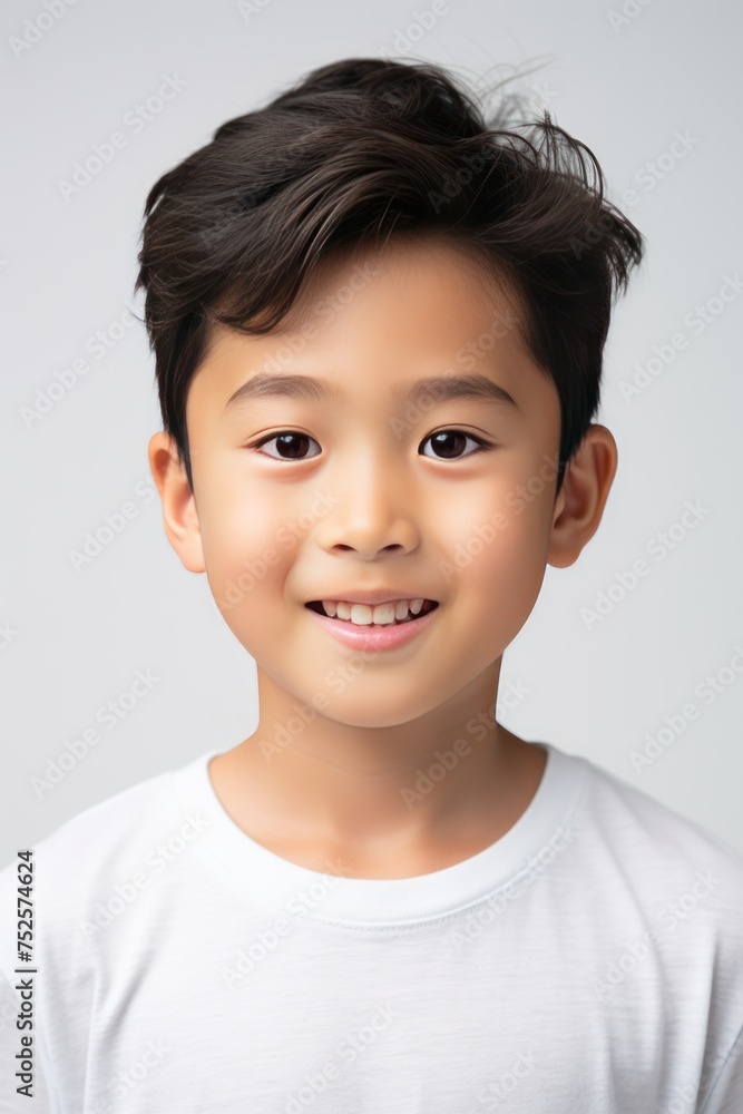 Young asian boy smiling a child portrait looking at the camera on white background Young asian boy smiling a child portrait looking at the camera on white background