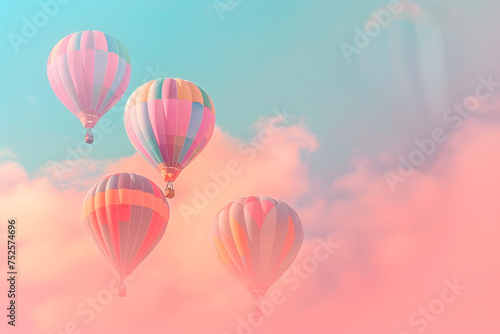 colorful hot air balloons floating in a clear sky, on a dreamy pastel background, conveying freedom and adventure, with room for text 