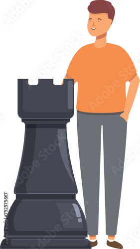 Tower piece chess icon cartoon vector. Brain strategy. Person outdoor park play