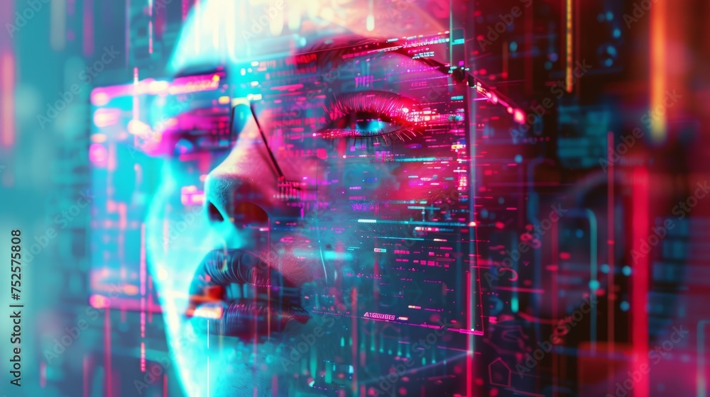 3d portrait of a venera with glitch effect. Cyberpunk style. Conceptual image of artificial intelligence.Virtual reality. Deep Learning and Face recognition systems 3d portrait of a venera with glitch effect. Cyberpunk style. Conceptual image of artificial intelligence.Virtual reality. Deep Learning and Face recognition systems