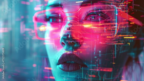 3d portrait of a venera with glitch effect. Cyberpunk style. Conceptual image of artificial intelligence.Virtual reality. Deep Learning and Face recognition systems