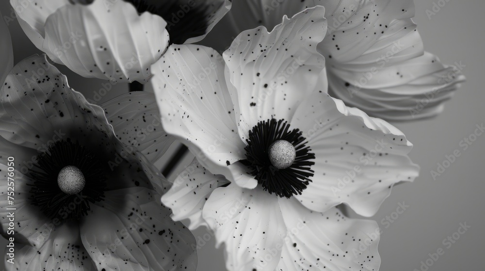 Obraz premium A bouquet of homemade flowers with speckled petals. Black and white handmade flower arrangement