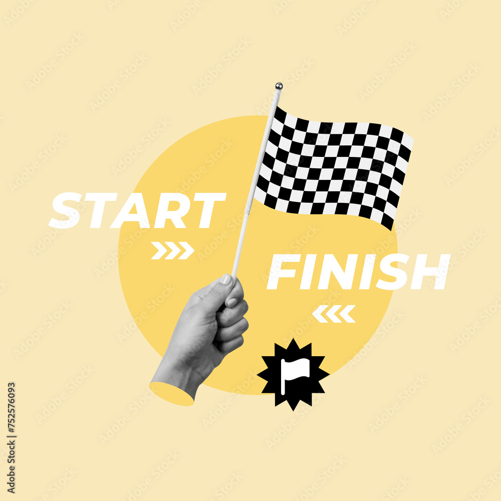 Hand flag, start flag, race, start, finish, reaching the finish line ...