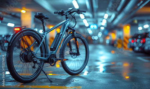 Electric bicycle parked in the underground garage or parking lot in the city