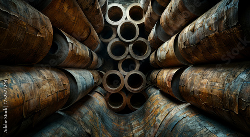 Large diameter pipes in warehouse photo