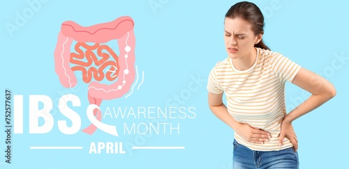 Konstfotografi Awareness banner for Irritable Bowel Syndrome Month with ill woman