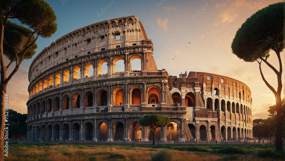 Roman Colosseum at Sunset Rome Colosseum Italy 