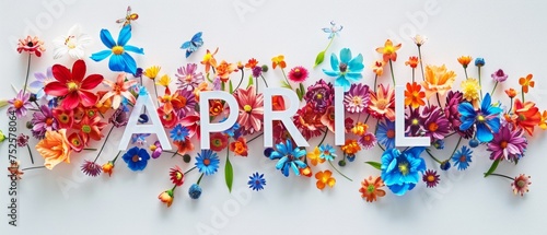 a colorful number of flowers that spell out APRIL in white Generative AI