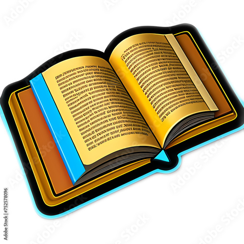 The sticker is a cartoon book in a blue cover with a yellow insert in the center. There are five empty rectangles on the yellow insert in which you can write text. The sticker can be used for notes, r