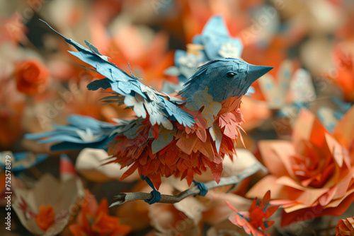 An assemblage of colorful origami birds shaping the word "FLY" in a whimsical display. Concept of freedom and imagination. Generative Ai. © Sebastian