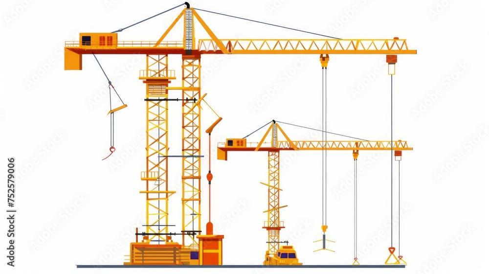 An illustration featuring building cranes isolated against a white background