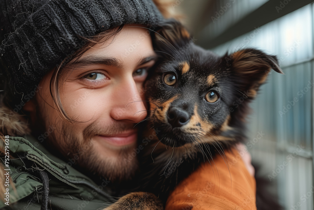 A committed animal shelter worker caring for rescued animals, providing love and attention. Concept of animal welfare and rescue. Generative Ai. A committed animal shelter worker caring for rescued animals, providing love and attention. Concept of animal welfare and rescue. Generative Ai.