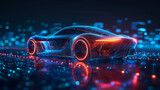 A concept sports car in a futuristic style in neon light