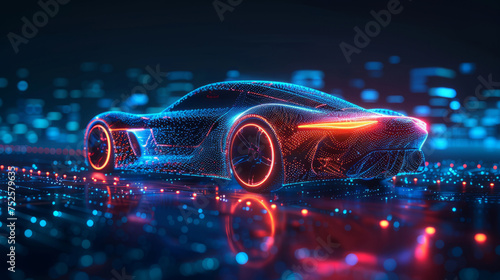 A concept sports car in a futuristic style in neon light photo